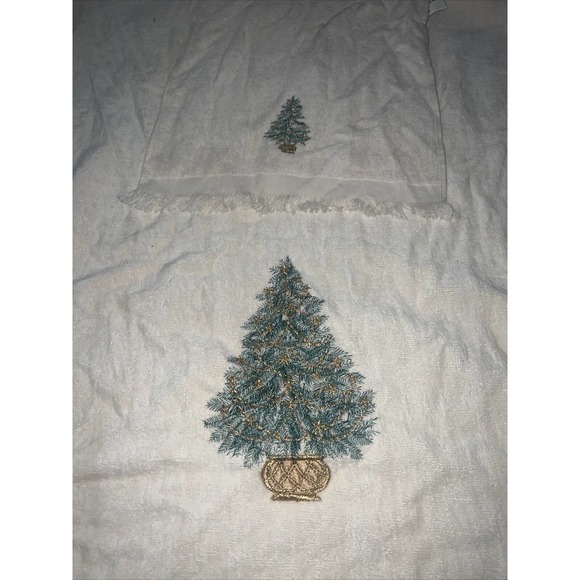 Vtg R.A. Briggs Yellow Set Of 2Hand Towel Made In USA Gold Green Christmas Tree - Picture 5 of 7